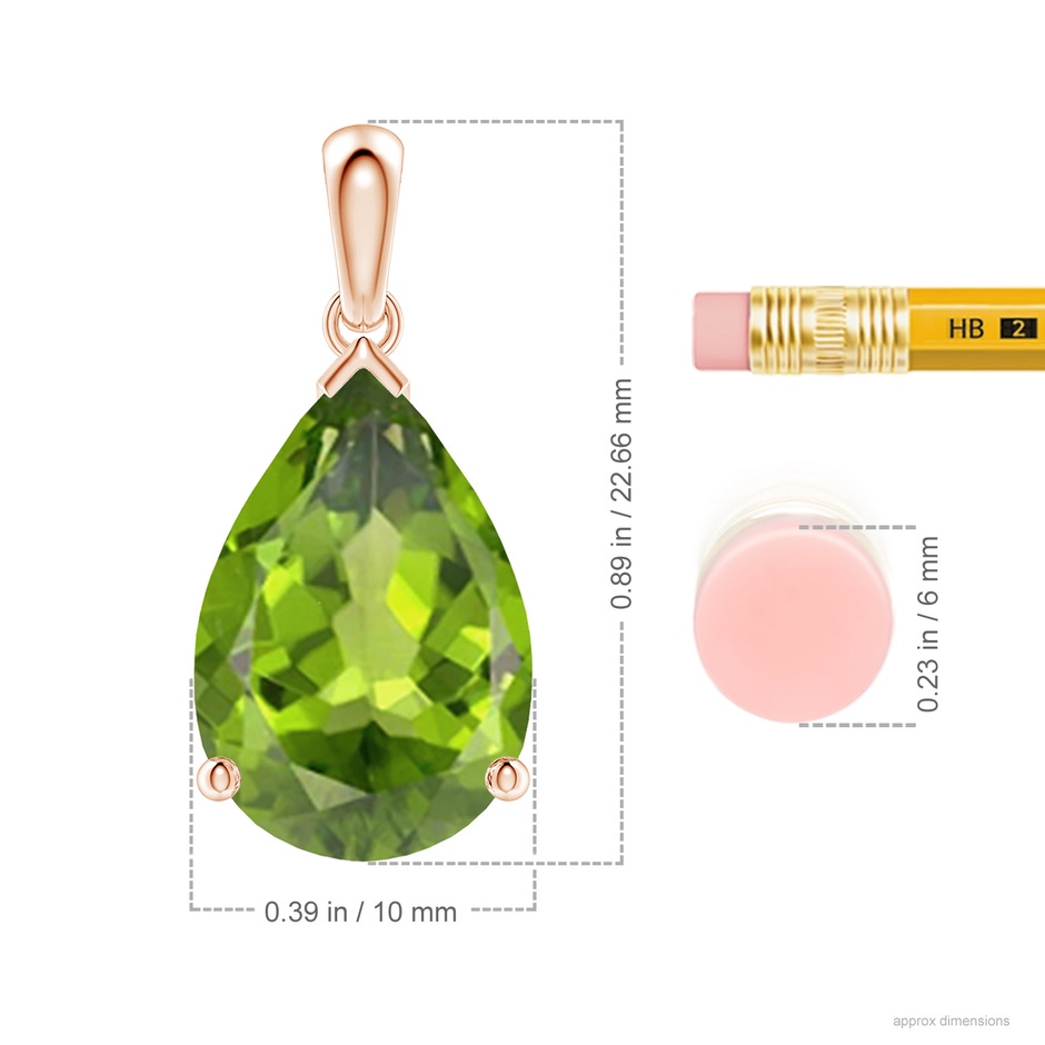 15x10mm AAA Pear-Shaped Peridot Solitaire Pendant in Rose Gold ruler