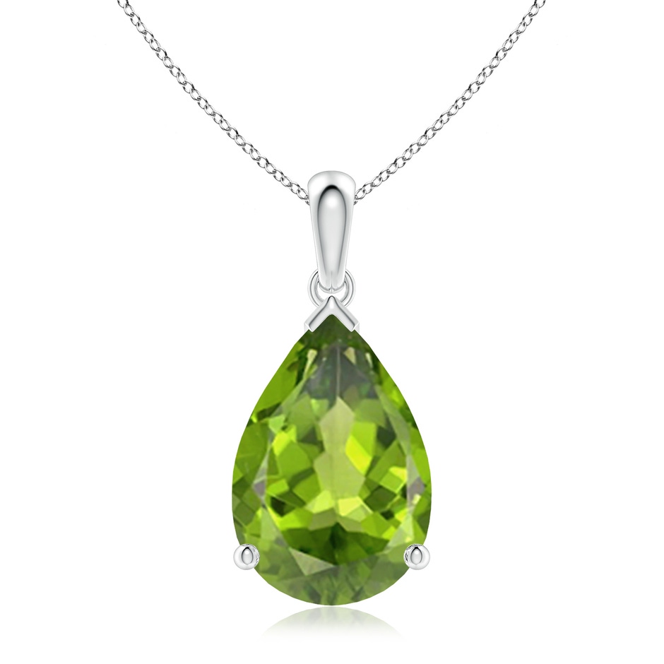 15x10mm AAA Pear-Shaped Peridot Solitaire Pendant in S999 Silver 