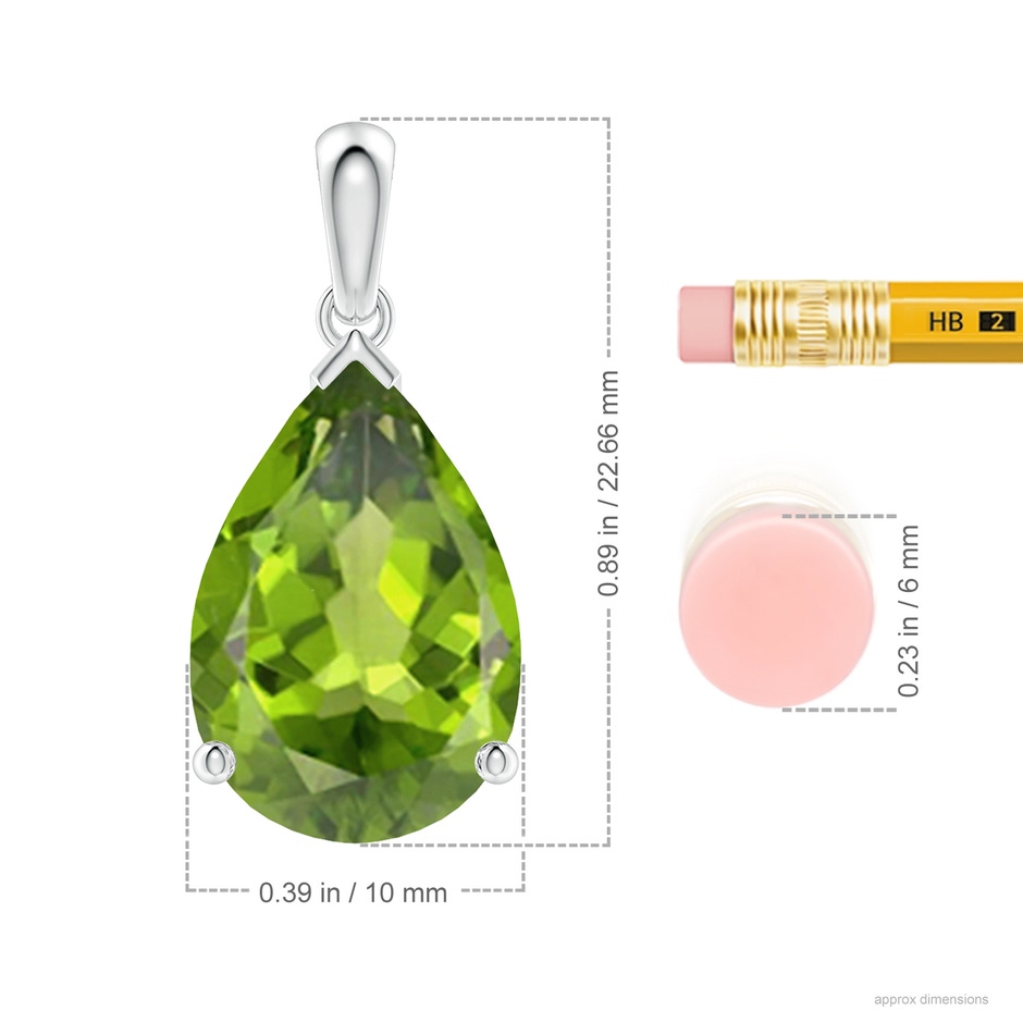 15x10mm AAA Pear-Shaped Peridot Solitaire Pendant in S999 Silver ruler