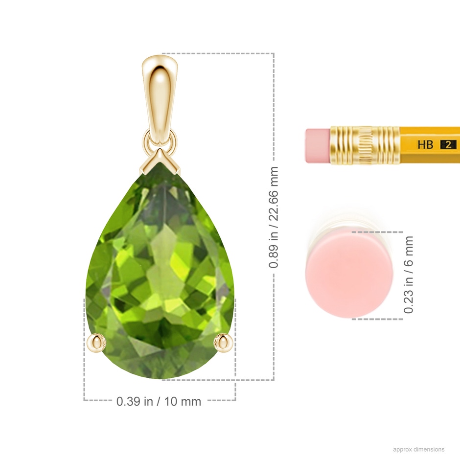 15x10mm AAA Pear-Shaped Peridot Solitaire Pendant in Yellow Gold ruler