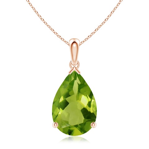 15x10mm AAAA Pear-Shaped Peridot Solitaire Pendant in 18K Rose Gold