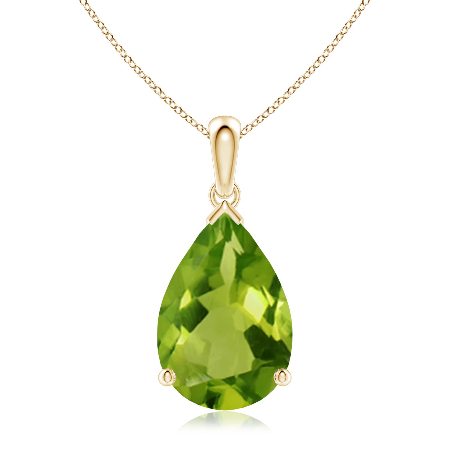 15x10mm AAAA Pear-Shaped Peridot Solitaire Pendant in Yellow Gold