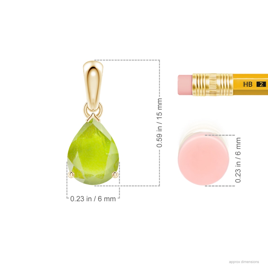 8x6mm A Pear-Shaped Peridot Solitaire Pendant in 10K Yellow Gold ruler