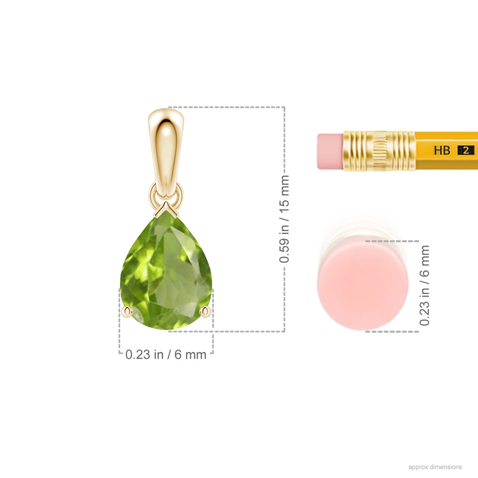 8x6mm AA Pear-Shaped Peridot Solitaire Pendant in 10K Yellow Gold ruler