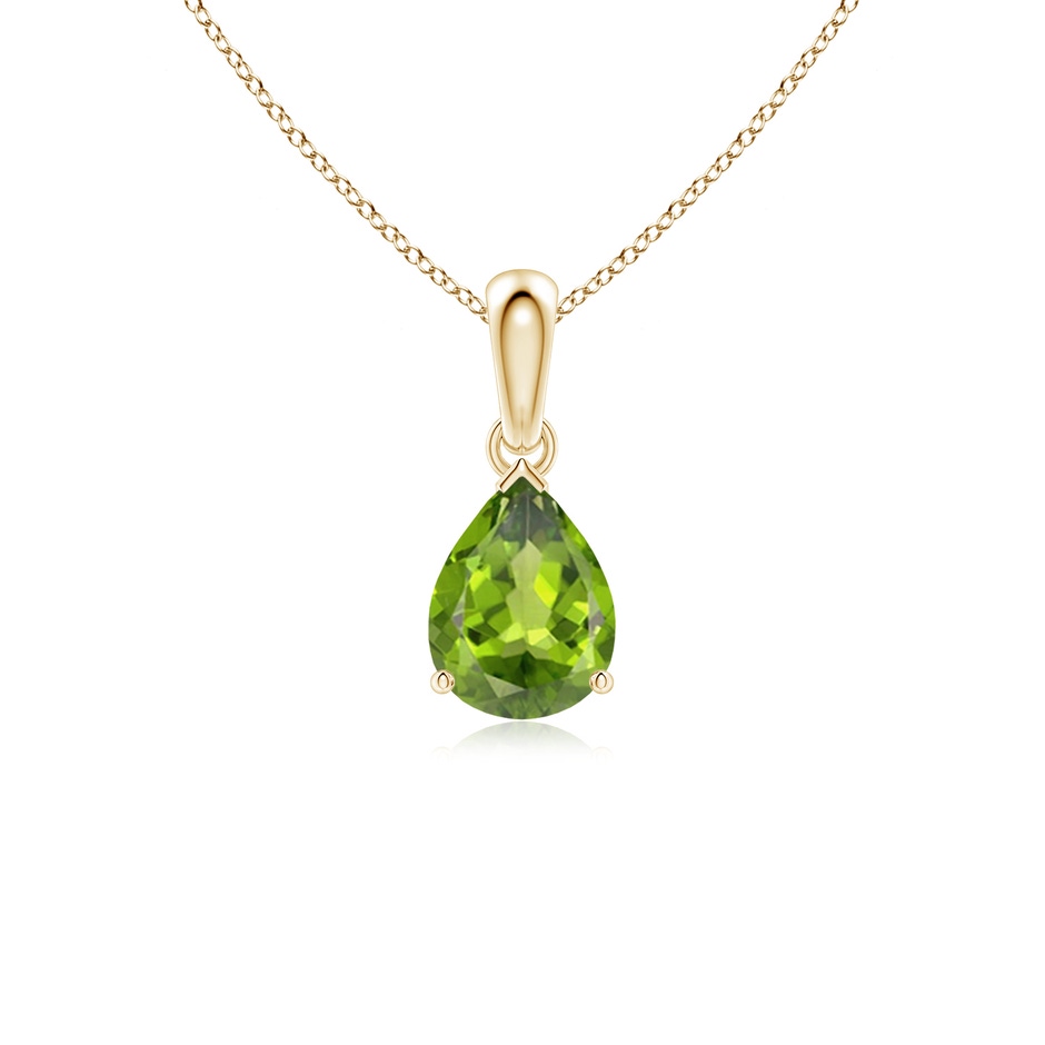 8x6mm AAA Pear-Shaped Peridot Solitaire Pendant in Yellow Gold 