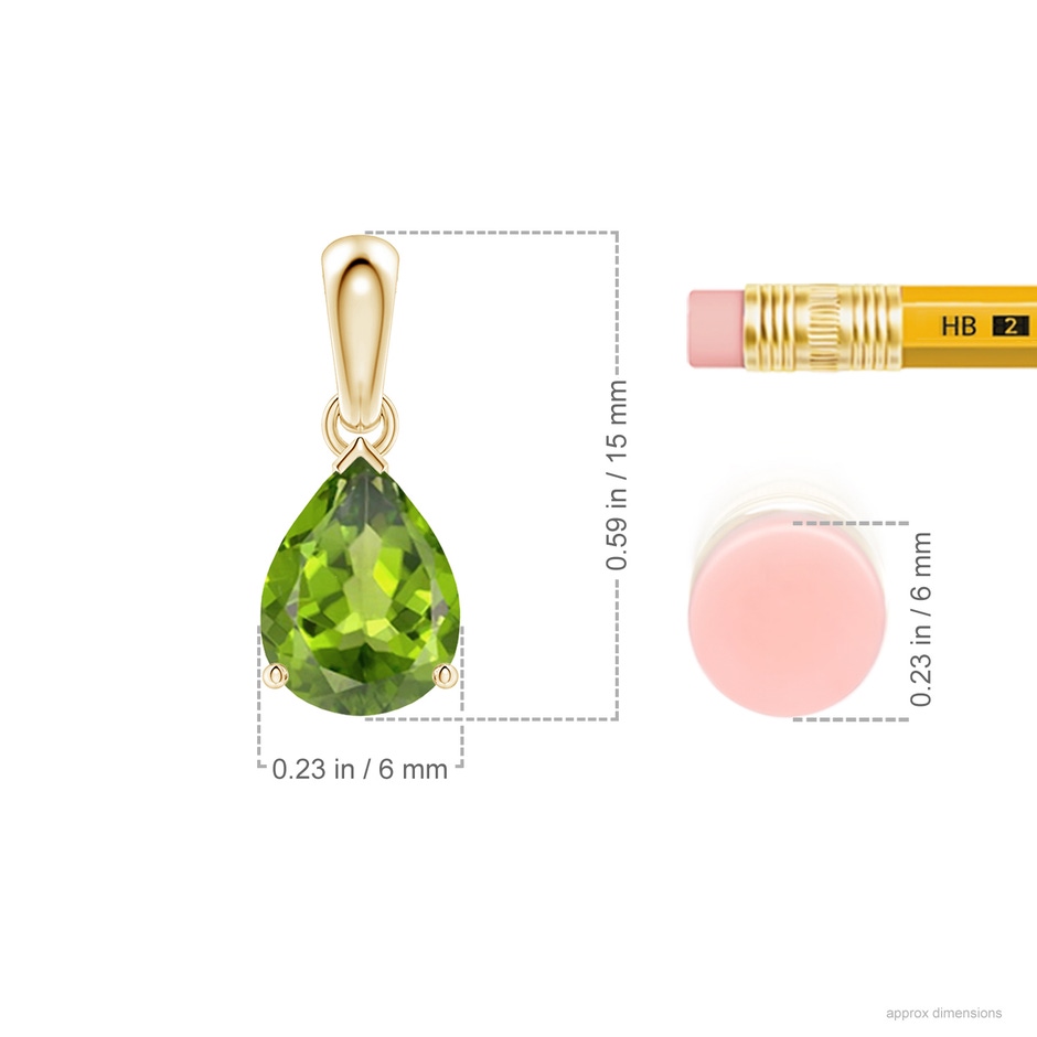 8x6mm AAA Pear-Shaped Peridot Solitaire Pendant in Yellow Gold ruler