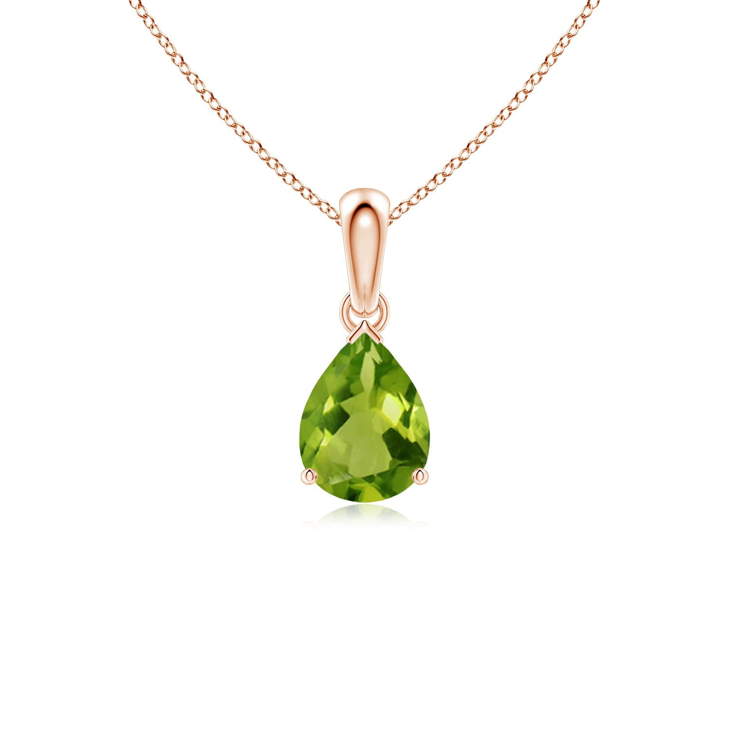 8x6mm AAAA Pear-Shaped Peridot Solitaire Pendant in 18K Rose Gold