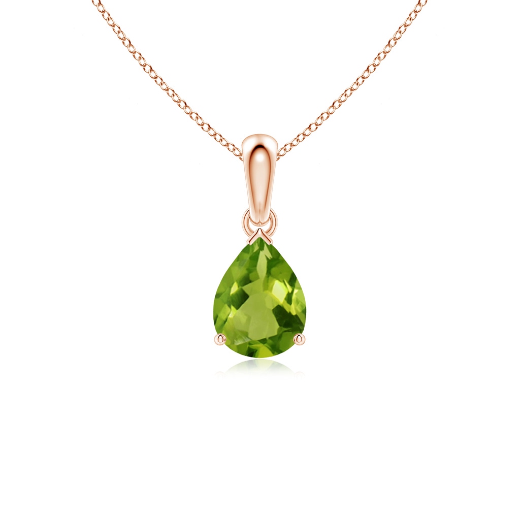 8x6mm AAAA Pear-Shaped Peridot Solitaire Pendant in 9K Rose Gold