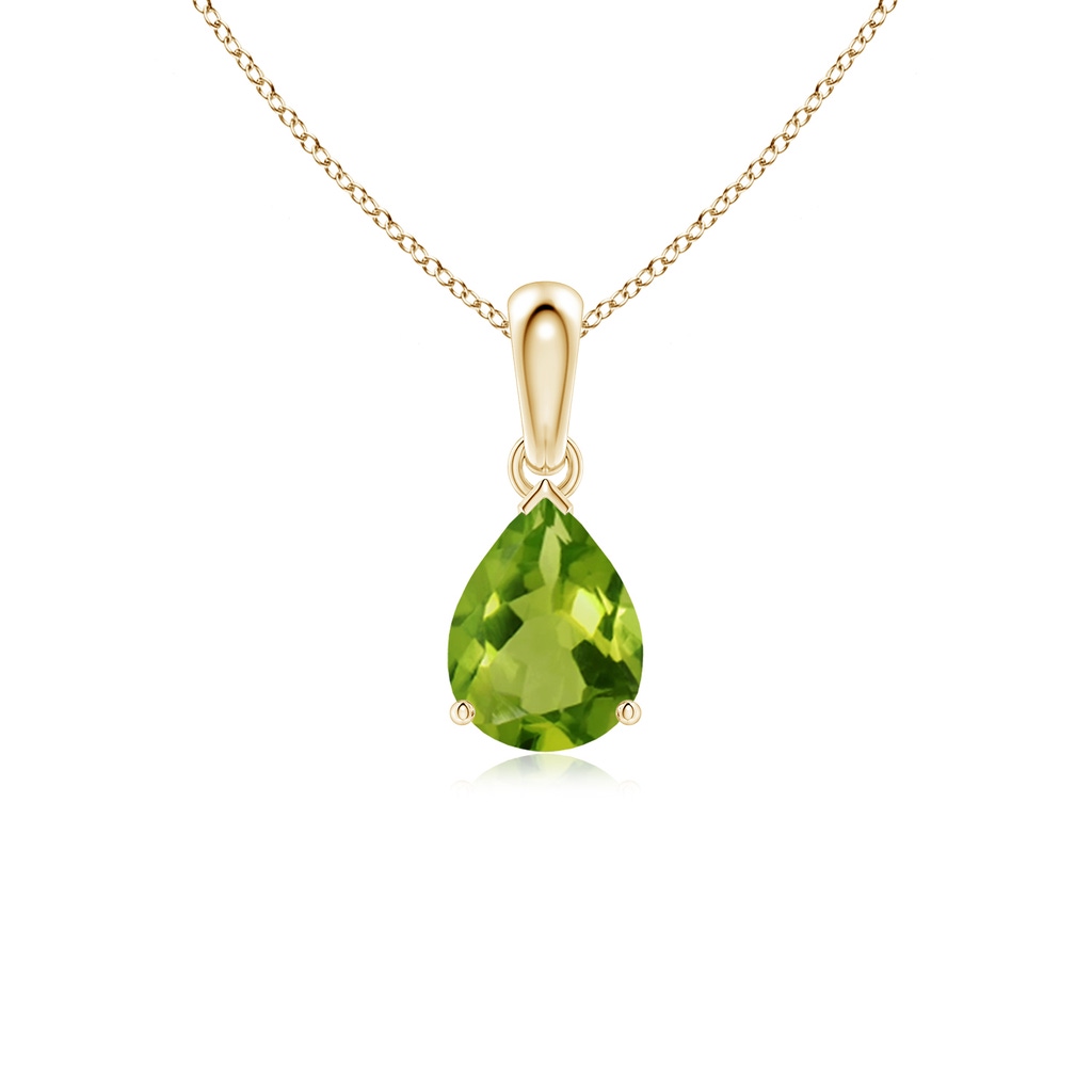 8x6mm AAAA Pear-Shaped Peridot Solitaire Pendant in 9K Yellow Gold