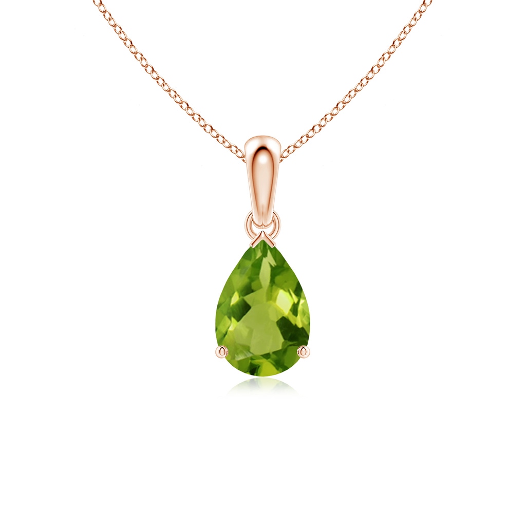 9x6mm AAAA Pear-Shaped Peridot Solitaire Pendant in 10K Rose Gold