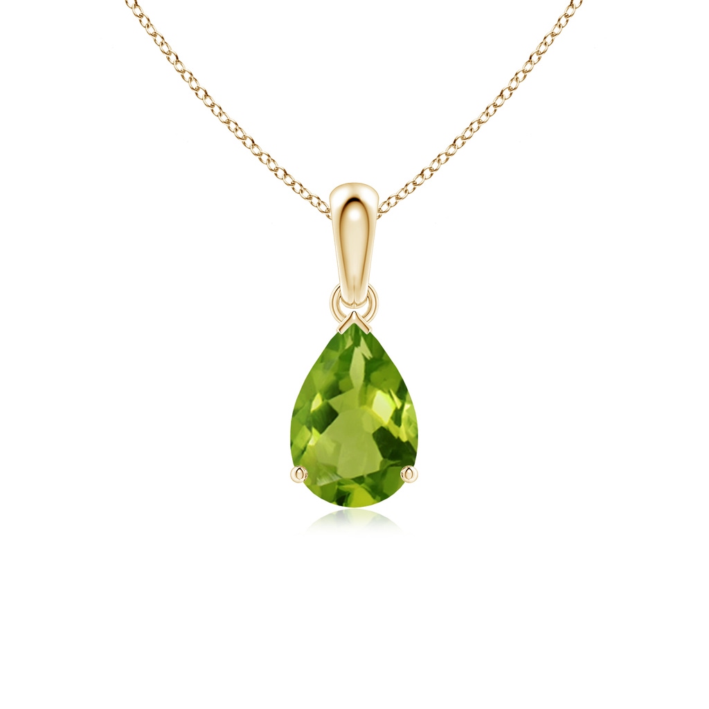 9x6mm AAAA Pear-Shaped Peridot Solitaire Pendant in 10K Yellow Gold