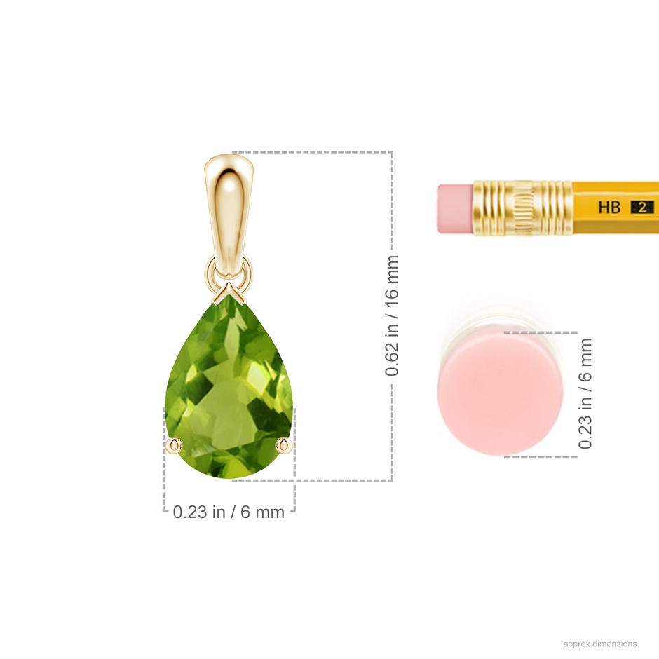 9x6mm AAAA Pear-Shaped Peridot Solitaire Pendant in 18K Yellow Gold ruler