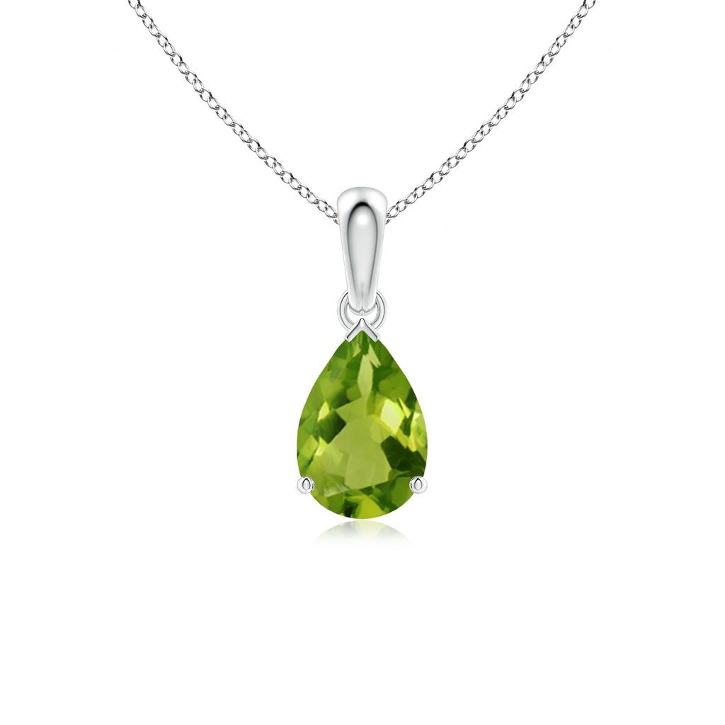 9x6mm AAAA Pear-Shaped Peridot Solitaire Pendant in P950 Platinum