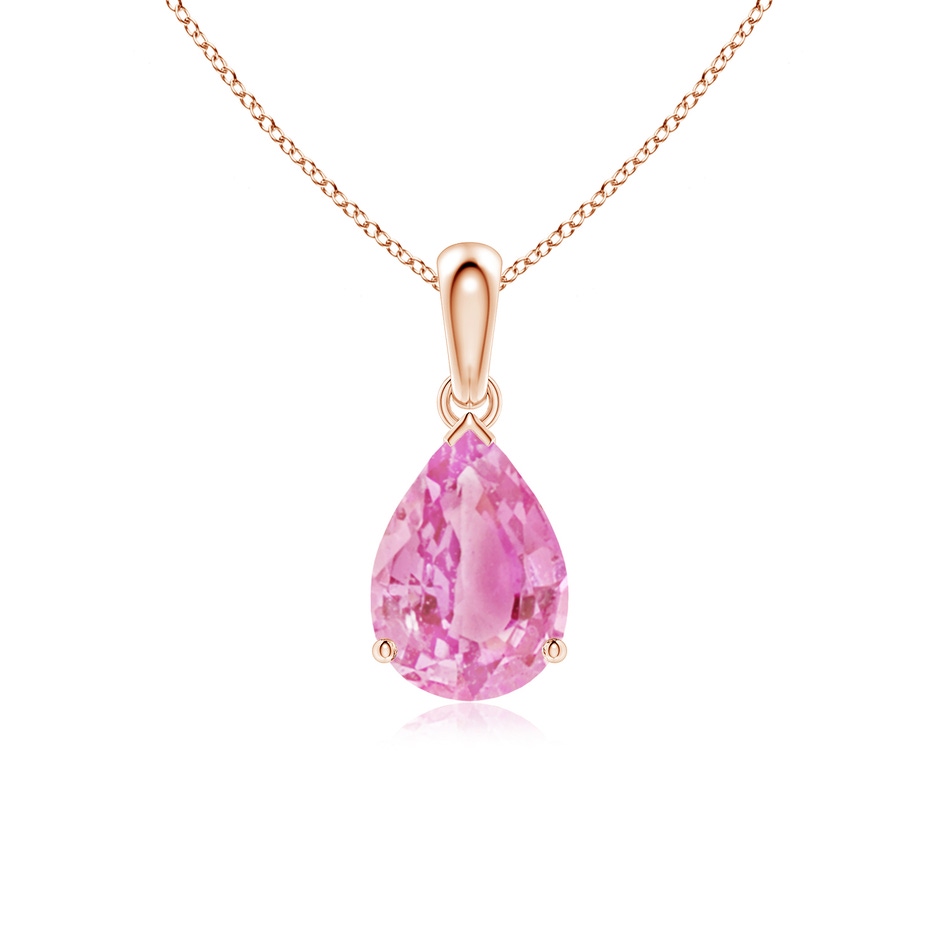 10x7mm A Prong-Set Pear Pink Sapphire Solitaire Pendant in Rose Gold 