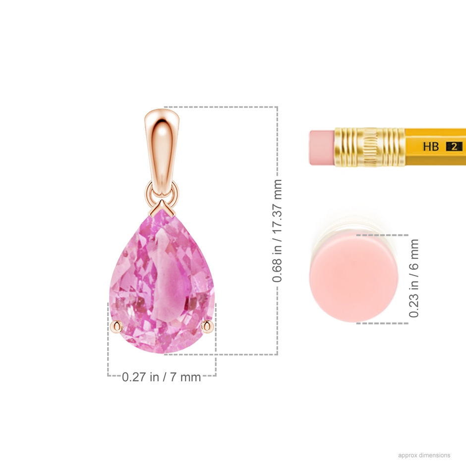 10x7mm A Prong-Set Pear Pink Sapphire Solitaire Pendant in Rose Gold ruler