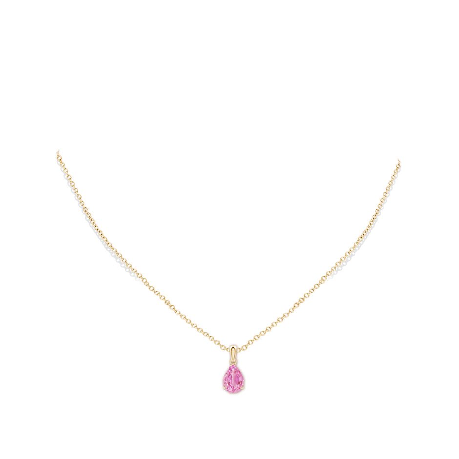 10x7mm A Prong-Set Pear Pink Sapphire Solitaire Pendant in Yellow Gold pen