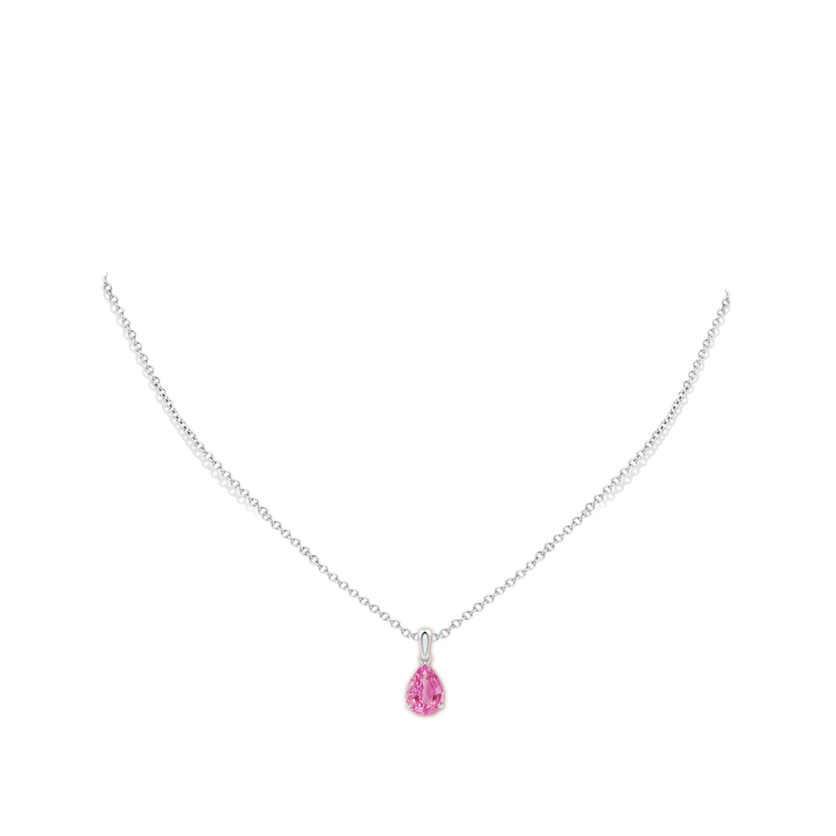 10x7mm AA Prong-Set Pear Pink Sapphire Solitaire Pendant in White Gold pen