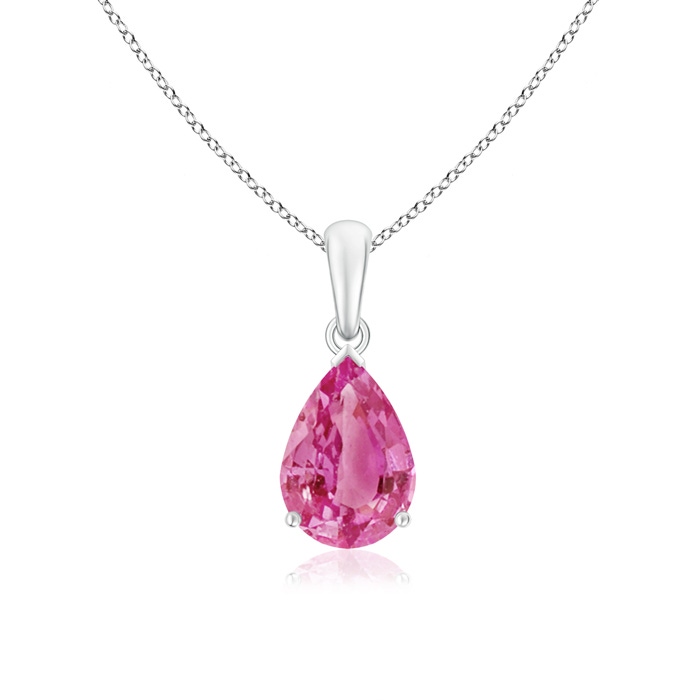 10x7mm AAA Pear-Shaped Pink Sapphire Solitaire Pendant in White Gold