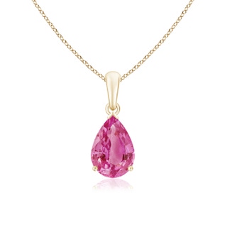 10x7mm AAA Pear-Shaped Pink Sapphire Solitaire Pendant in Yellow Gold