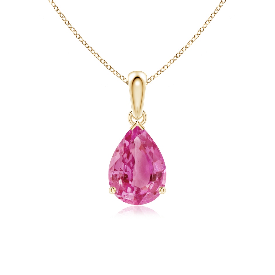 10x7mm AAA Prong-Set Pear Pink Sapphire Solitaire Pendant in Yellow Gold 
