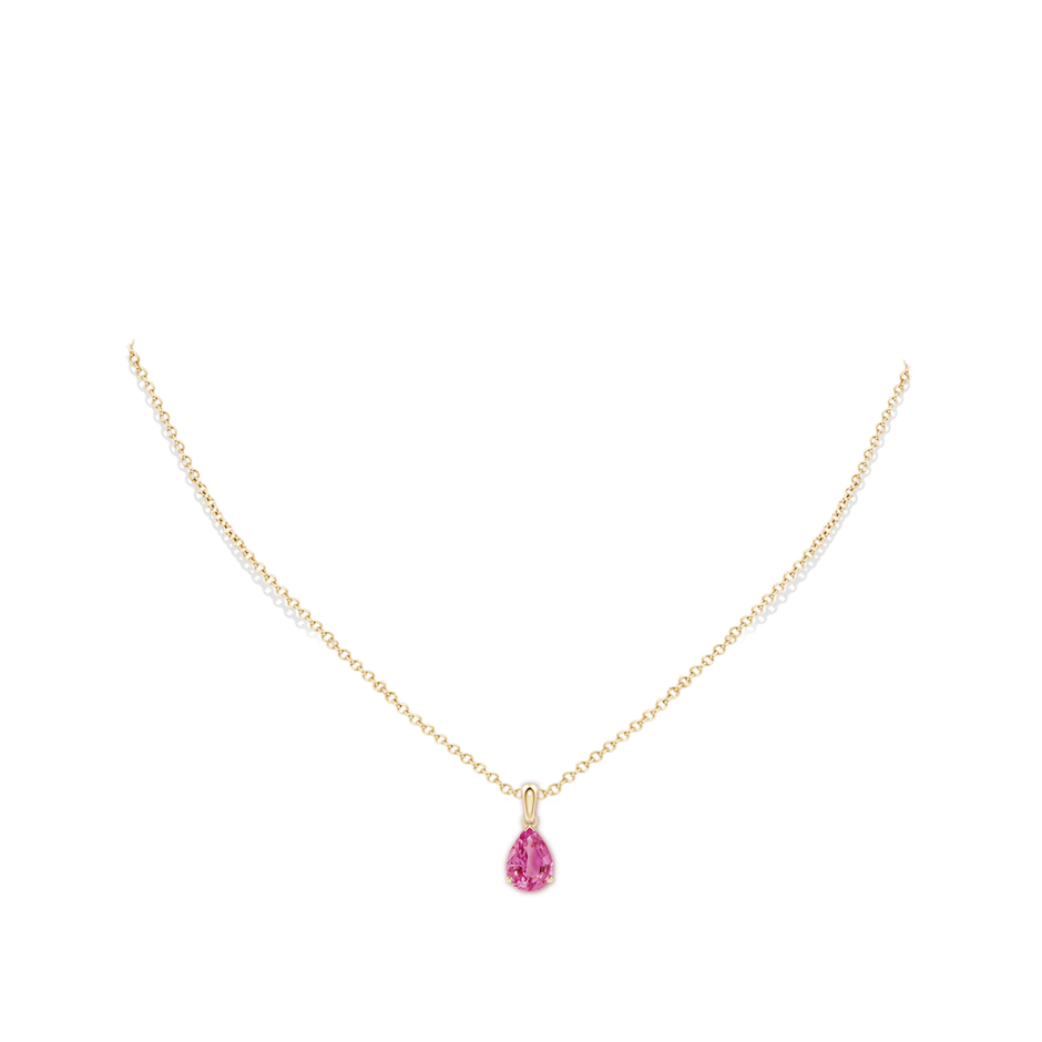 10x7mm AAA Prong-Set Pear Pink Sapphire Solitaire Pendant in Yellow Gold pen