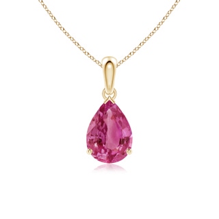 10x7mm AAAA Prong-Set Pear Pink Sapphire Solitaire Pendant in 18K Yellow Gold