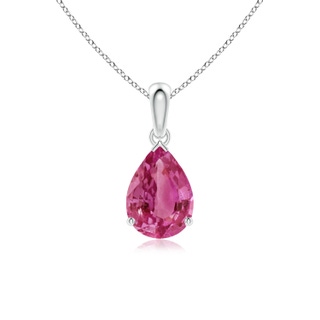 10x7mm AAAA Prong-Set Pear Pink Sapphire Solitaire Pendant in S999 Silver