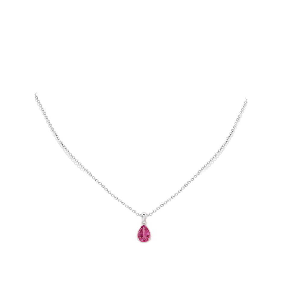 10x7mm AAAA Prong-Set Pear Pink Sapphire Solitaire Pendant in White Gold pen