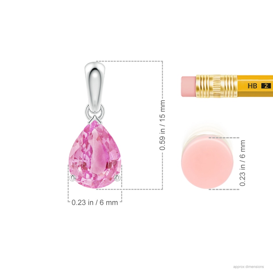 8x6mm A Prong-Set Pear Pink Sapphire Solitaire Pendant in White Gold ruler