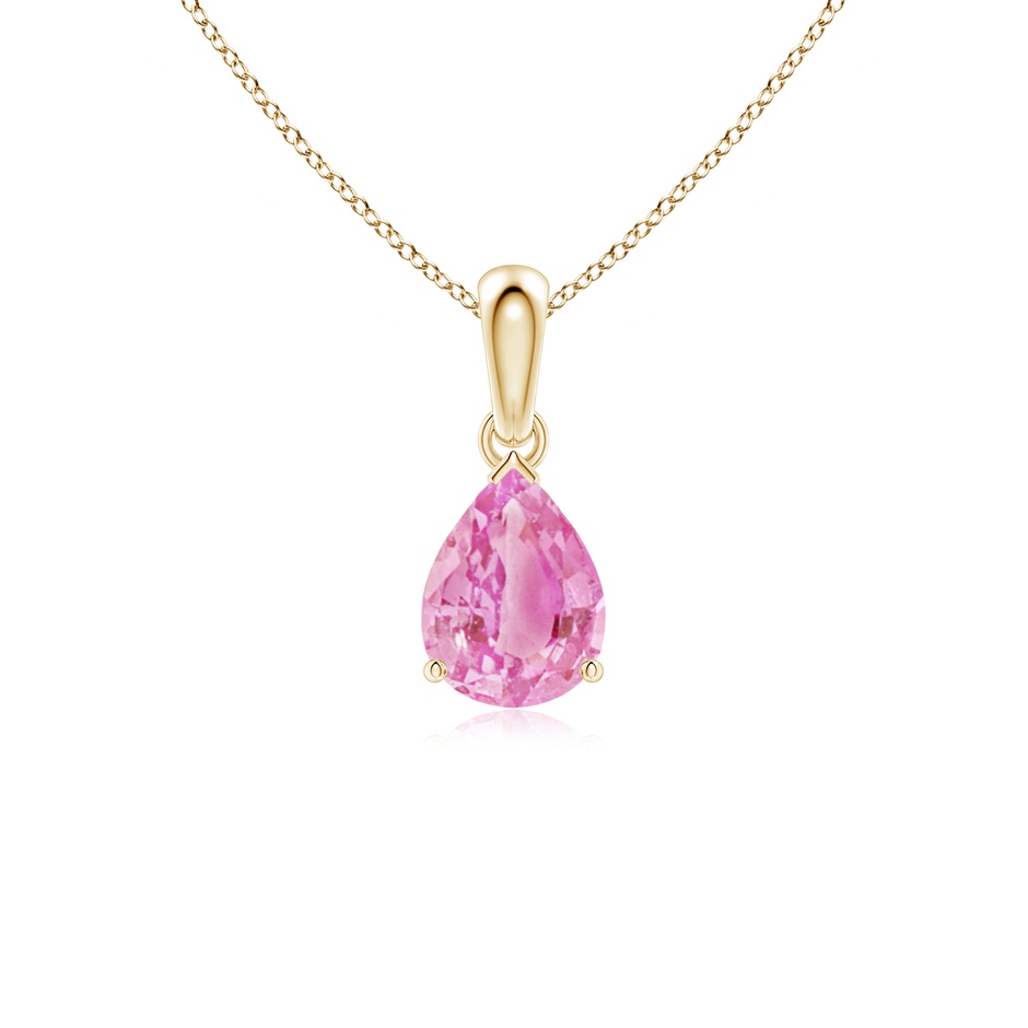 8x6mm A Prong-Set Pear Pink Sapphire Solitaire Pendant in Yellow Gold 