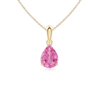 8x6mm AA Prong-Set Pear Pink Sapphire Solitaire Pendant in 9K Yellow Gold
