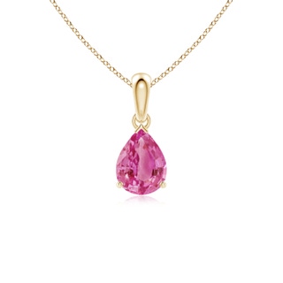 8x6mm AAA Prong-Set Pear Pink Sapphire Solitaire Pendant in 9K Yellow Gold