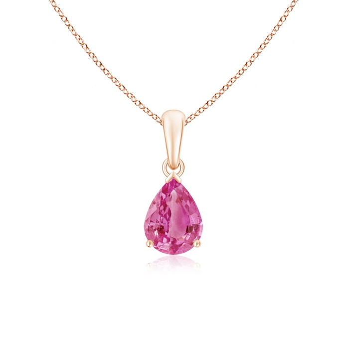 8x6mm AAA Pear-Shaped Pink Sapphire Solitaire Pendant in Rose Gold