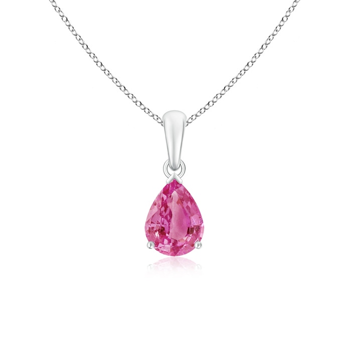 8x6mm AAA Pear-Shaped Pink Sapphire Solitaire Pendant in White Gold