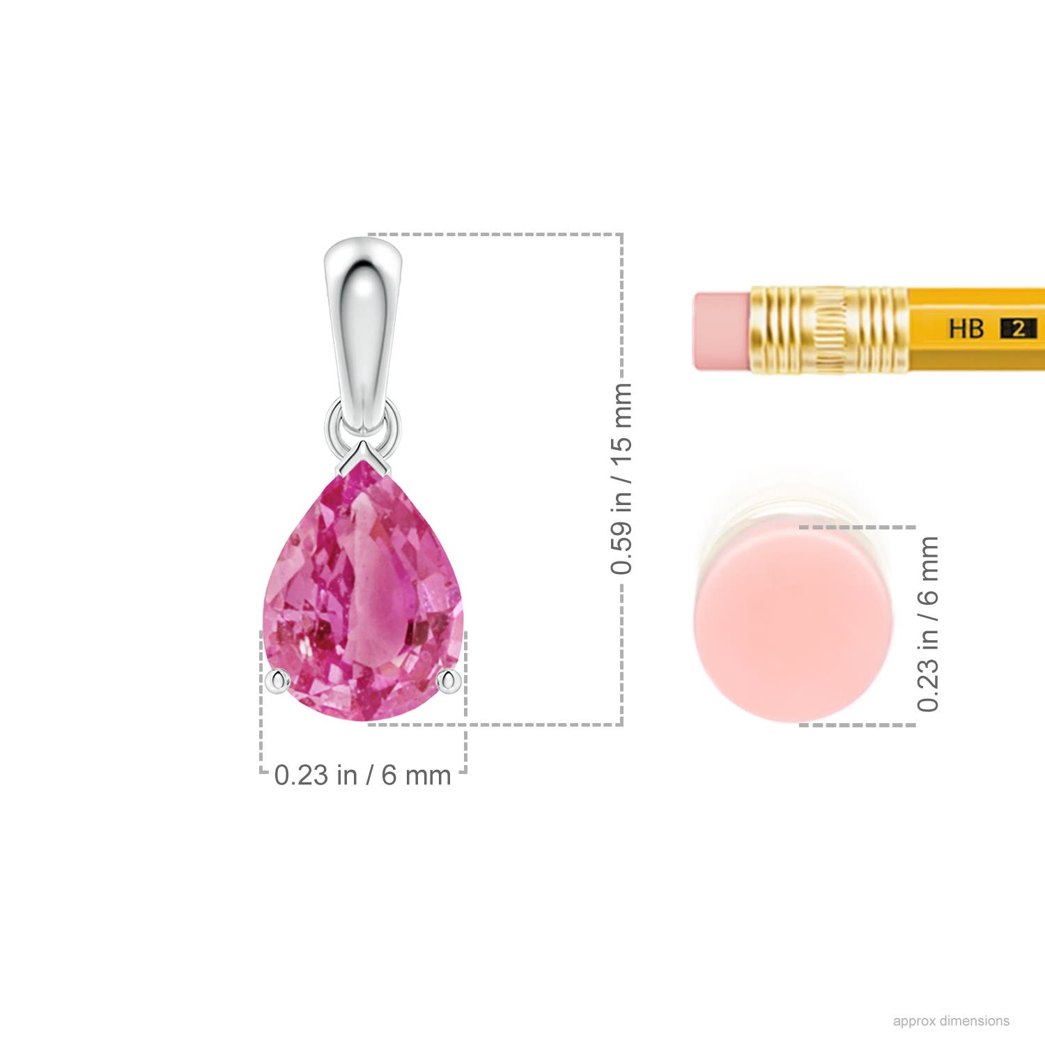 8x6mm AAA Prong-Set Pear Pink Sapphire Solitaire Pendant in White Gold - ruler