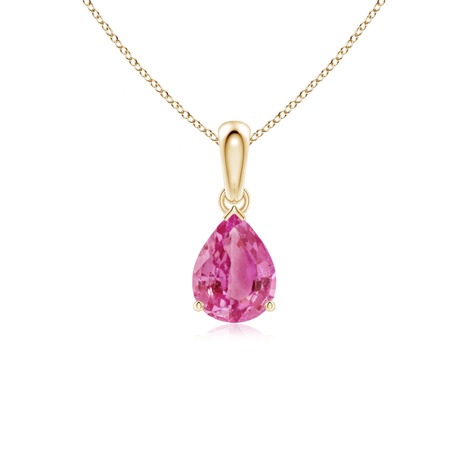 8x6mm AAA Prong-Set Pear Pink Sapphire Solitaire Pendant in Yellow Gold 