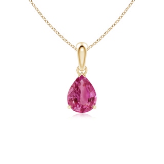 8x6mm AAAA Prong-Set Pear Pink Sapphire Solitaire Pendant in 18K Yellow Gold