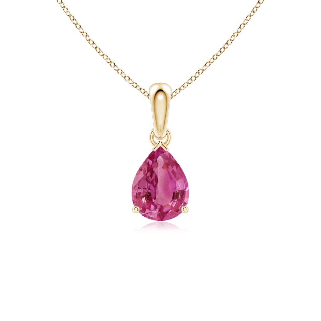 8x6mm AAAA Prong-Set Pear Pink Sapphire Solitaire Pendant in 9K Yellow Gold