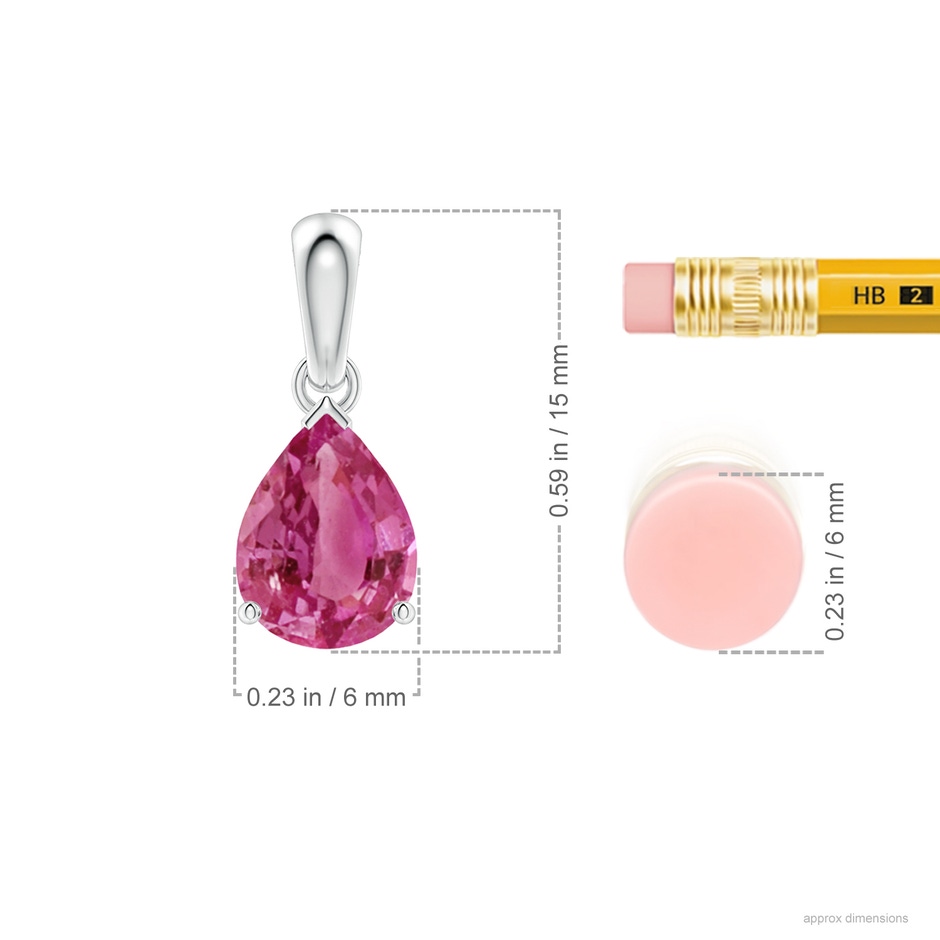 8x6mm AAAA Prong-Set Pear Pink Sapphire Solitaire Pendant in P950 Platinum ruler