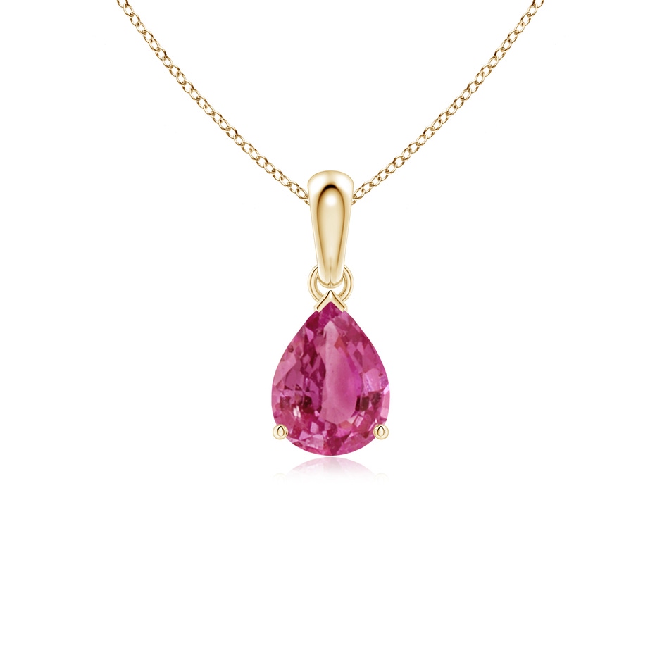 8x6mm AAAA Prong-Set Pear Pink Sapphire Solitaire Pendant in Yellow Gold 