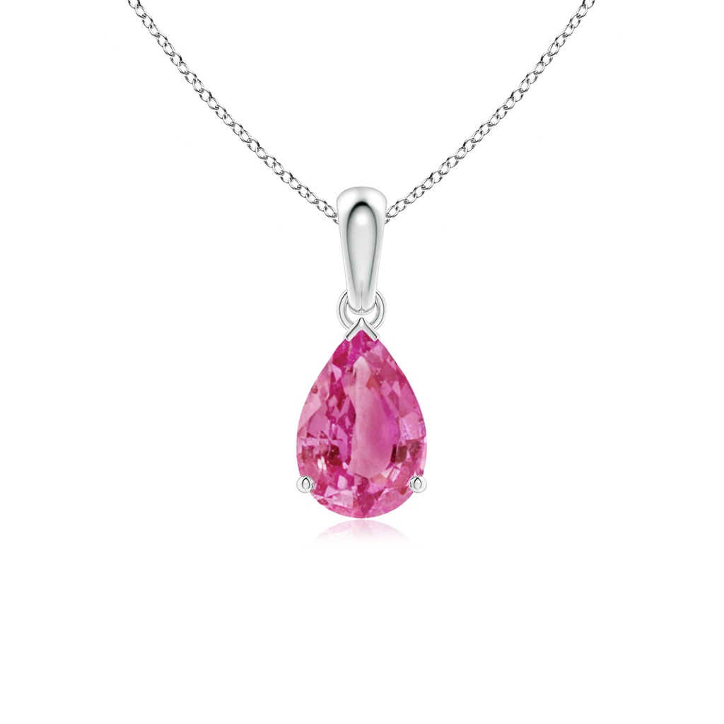 9x6mm AAA Prong-Set Pear Pink Sapphire Solitaire Pendant in White Gold