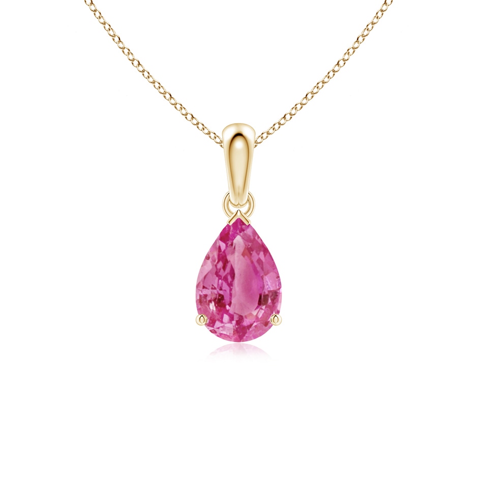 9x6mm AAA Prong-Set Pear Pink Sapphire Solitaire Pendant in Yellow Gold 