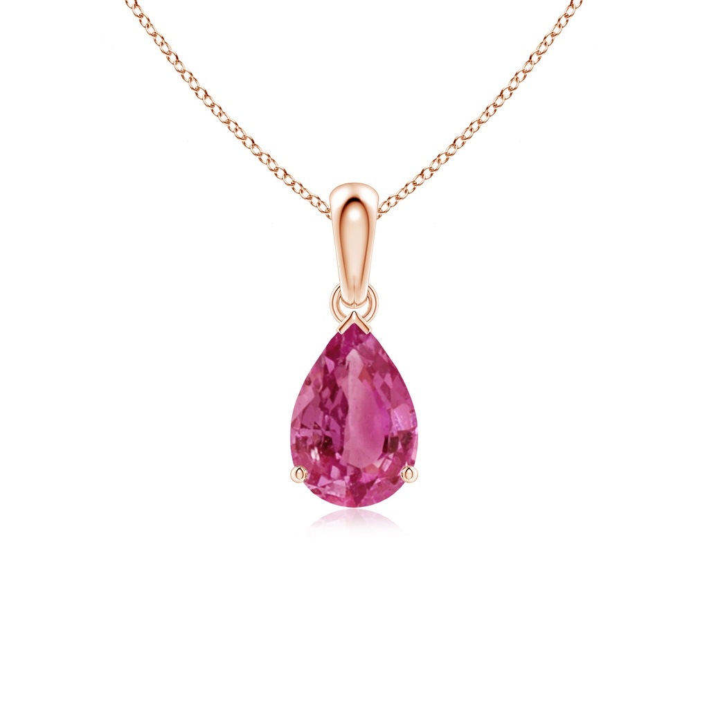 9x6mm AAAA Prong-Set Pear Pink Sapphire Solitaire Pendant in 18K Rose Gold