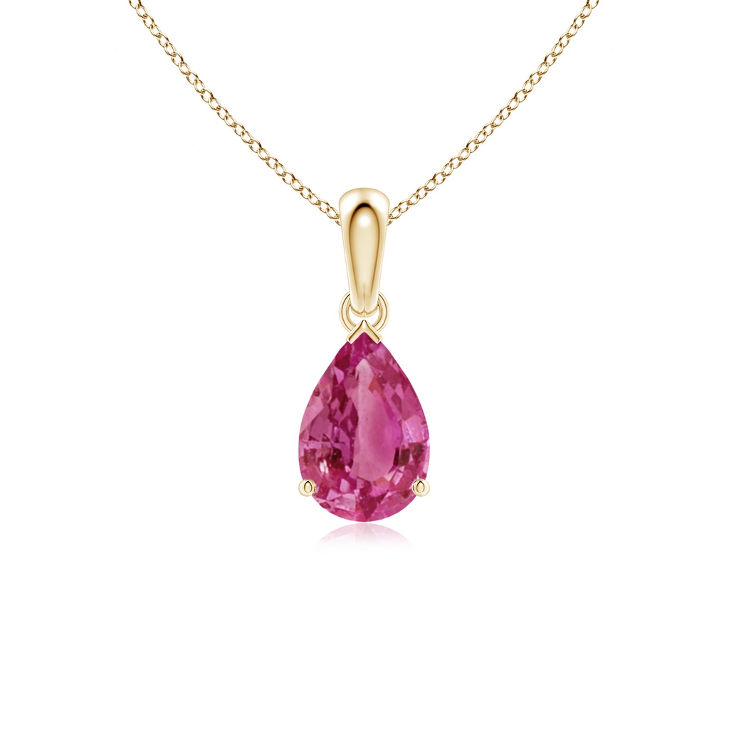 9x6mm AAAA Prong-Set Pear Pink Sapphire Solitaire Pendant in 9K Yellow Gold