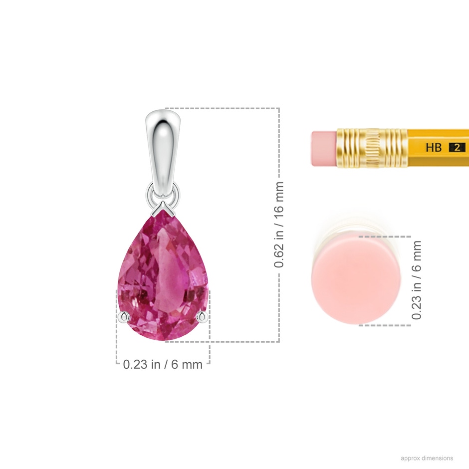 9x6mm AAAA Prong-Set Pear Pink Sapphire Solitaire Pendant in S999 Silver ruler