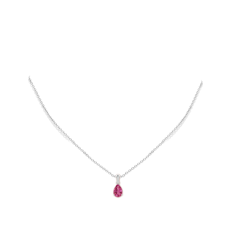9x6mm AAAA Prong-Set Pear Pink Sapphire Solitaire Pendant in S999 Silver pen