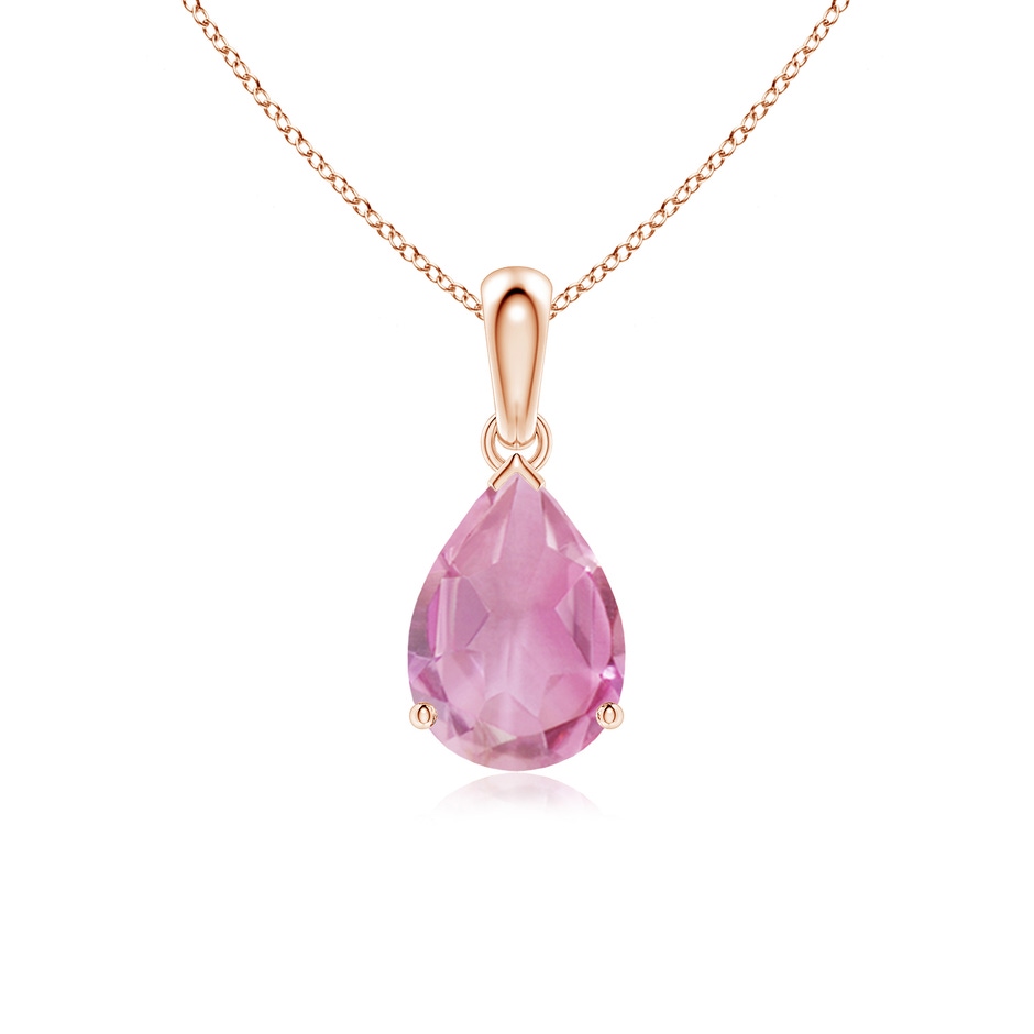 10x7mm A Prong-Set Pear Pink Tourmaline Solitaire Pendant in Rose Gold 