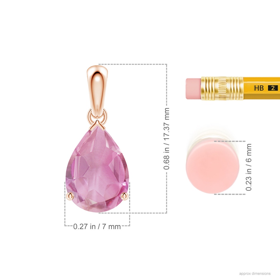 10x7mm A Prong-Set Pear Pink Tourmaline Solitaire Pendant in Rose Gold ruler