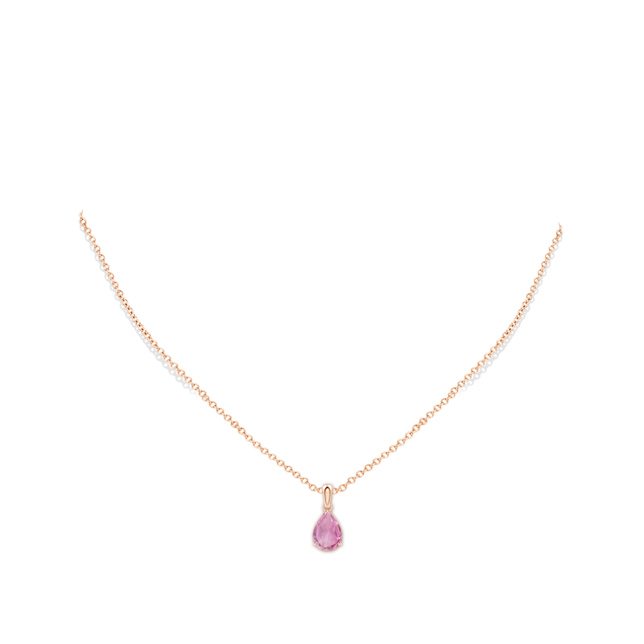 10x7mm A Prong-Set Pear Pink Tourmaline Solitaire Pendant in Rose Gold pen