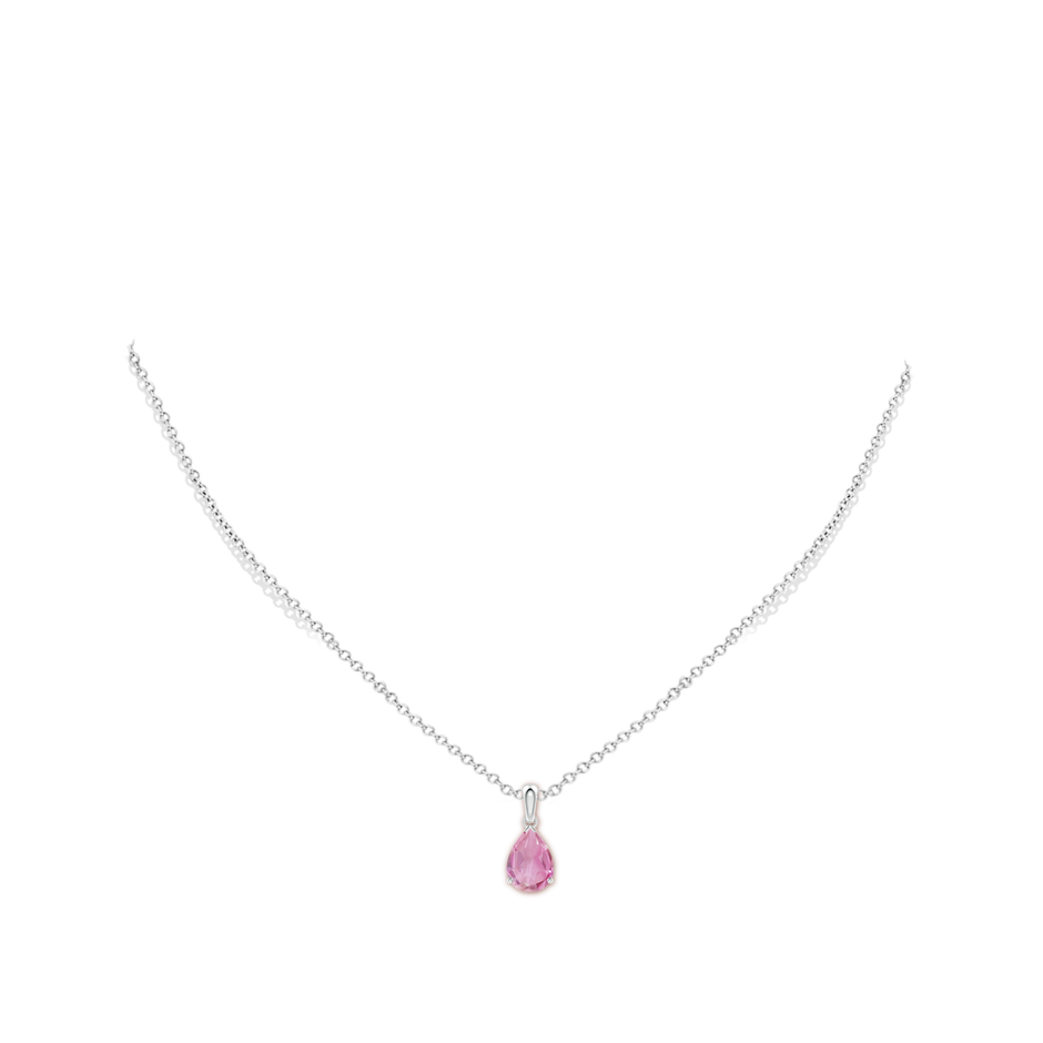 10x7mm A Prong-Set Pear Pink Tourmaline Solitaire Pendant in White Gold pen